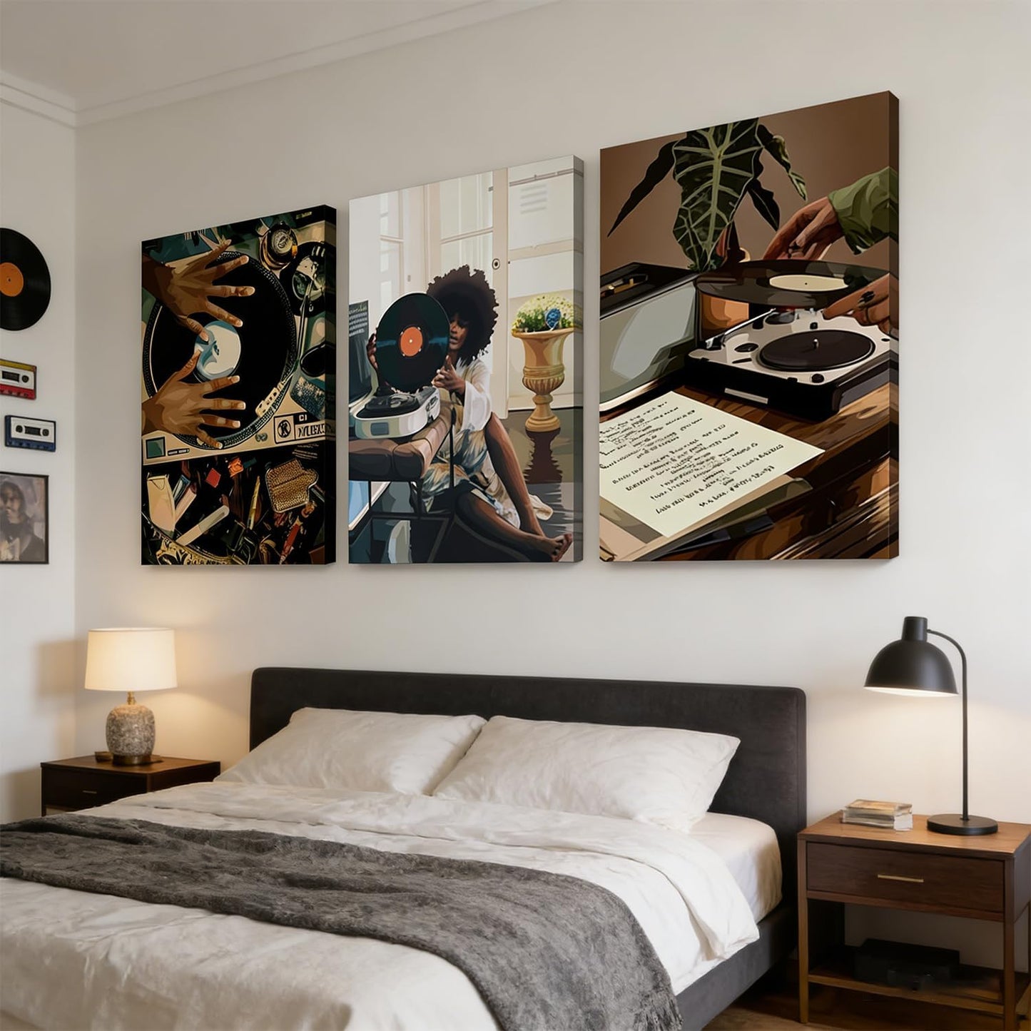 3 piezas de arte de pared en lienzo de niña negra moderna, pintura...
