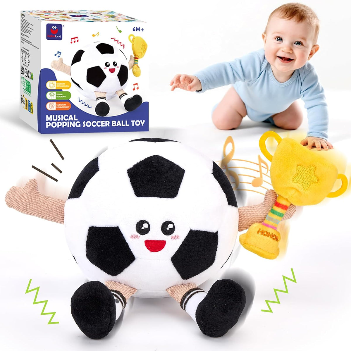 hahaland Juguete musical de fútbol para bebés de 6 a 9 a 12 meses,...