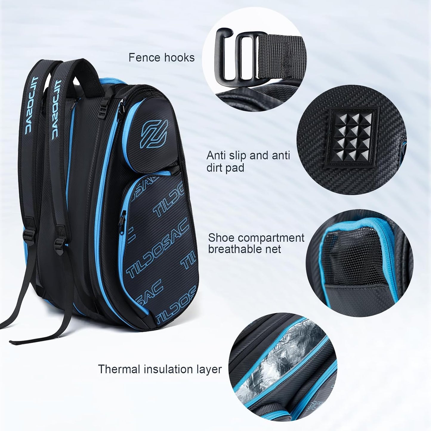 TILDOSAC Bolsa desmontable 2 en 1 para pickleball y pádel para homb...