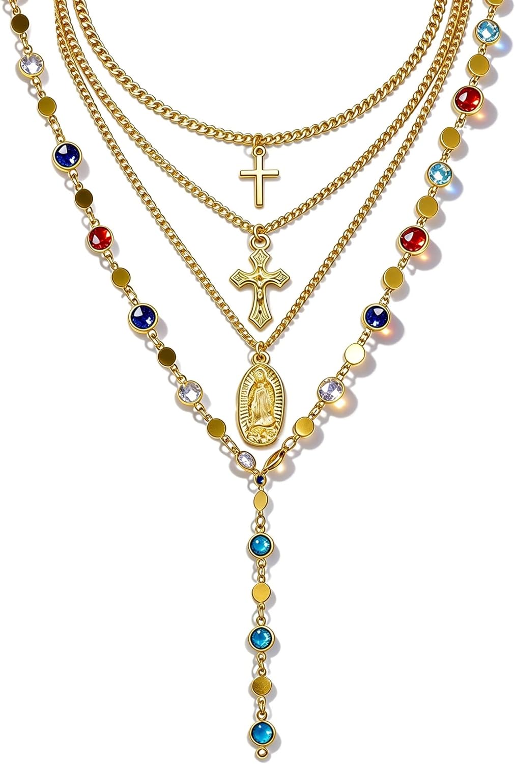 4 piezas de collares de cruz dorados en capas para mujer, modernos,...
