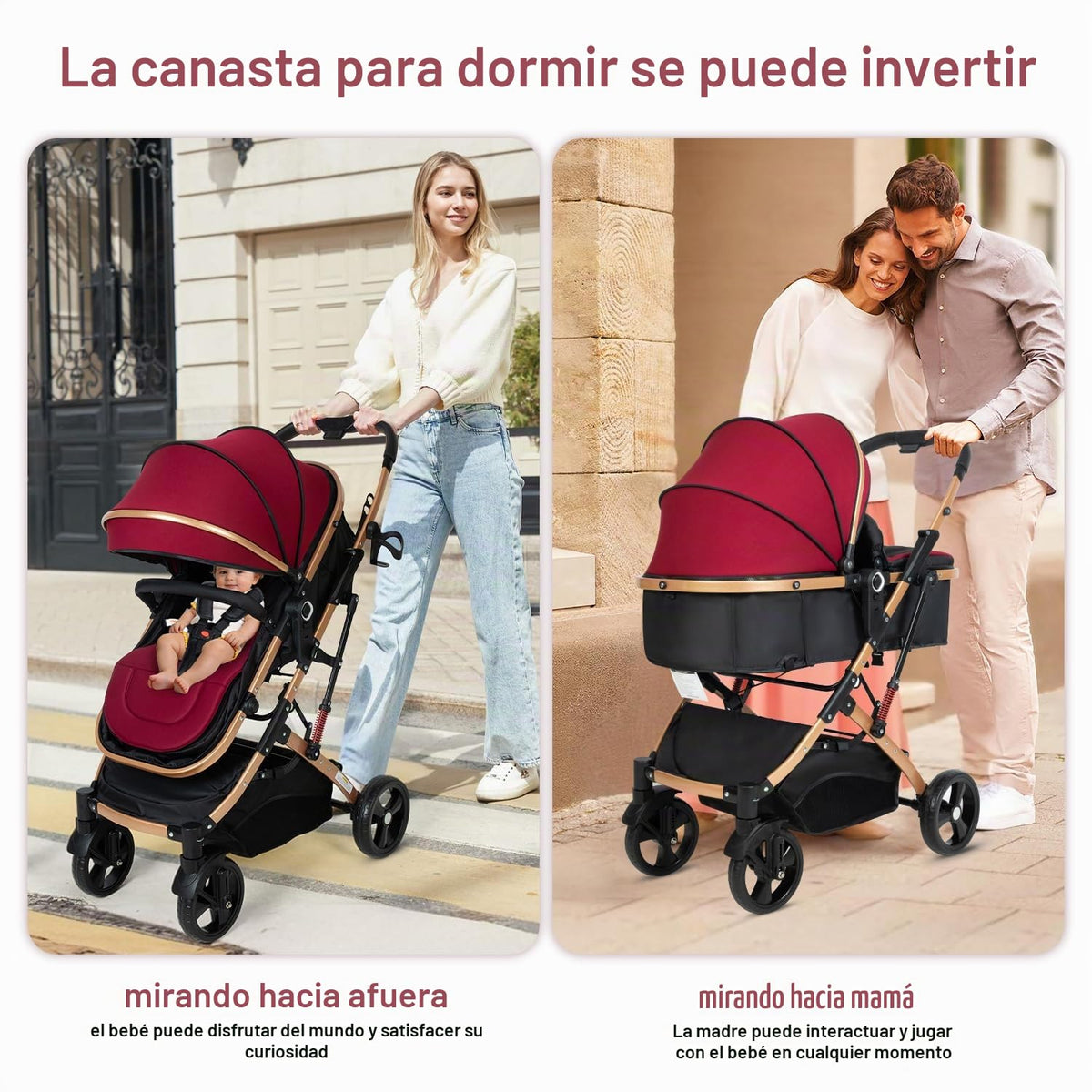 PEARLOVE Cochecito de bebé convertible 2 en 1 para recién nacido pl...