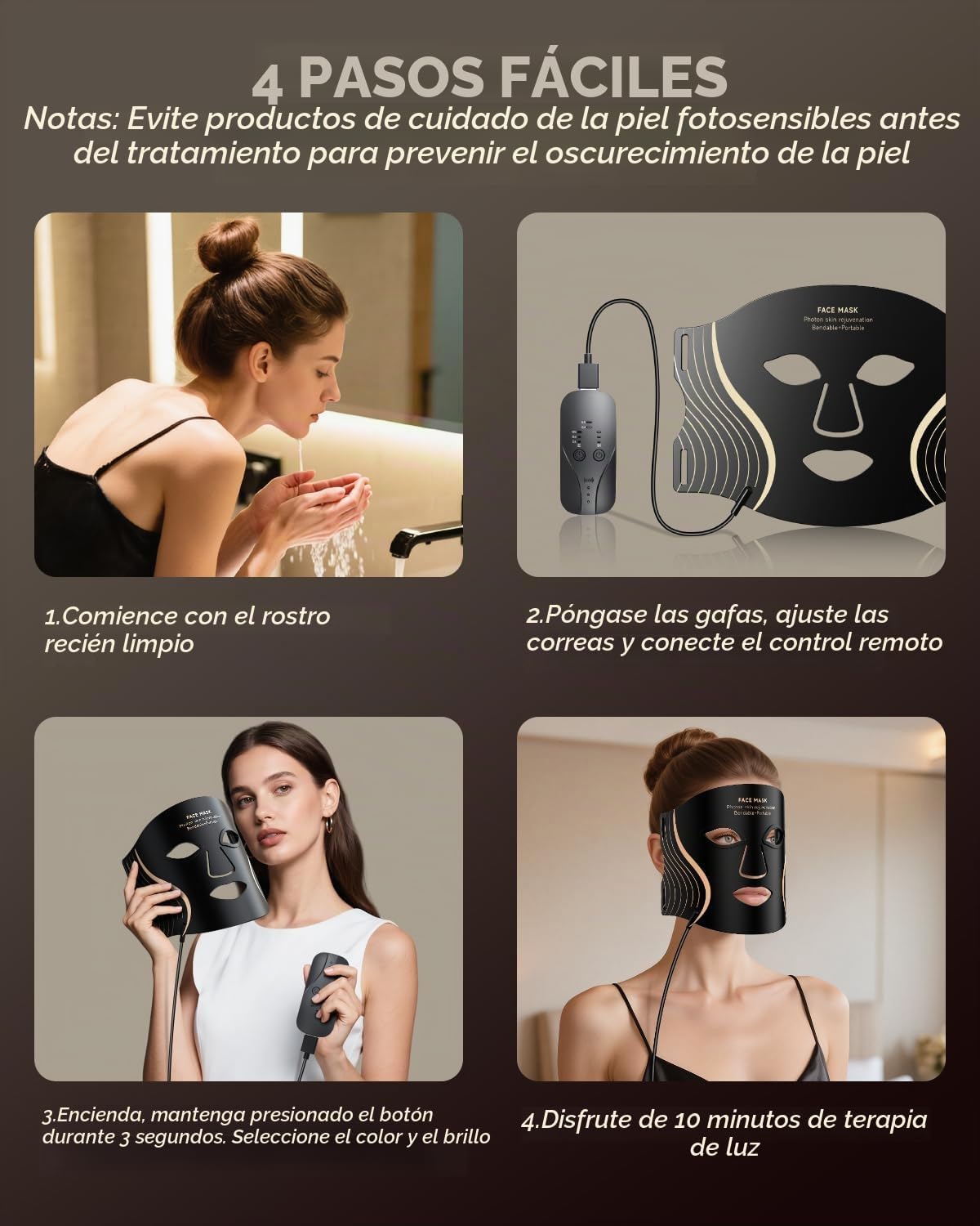 Máscara de terapia de luz roja para cara, 7 colores, máscara facial...