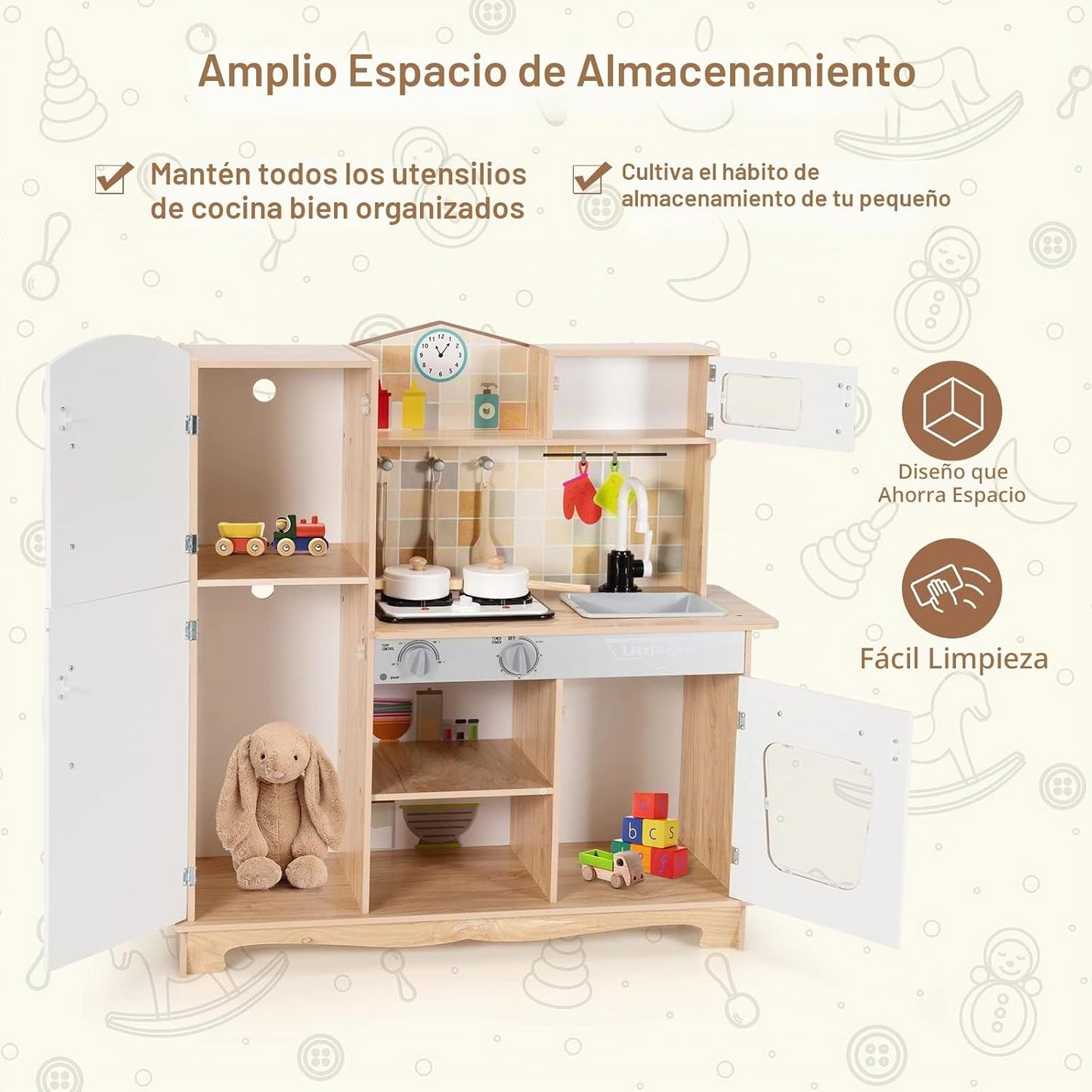 HONEY JOY Juego de cocina para niños, cocina de madera para niños p...