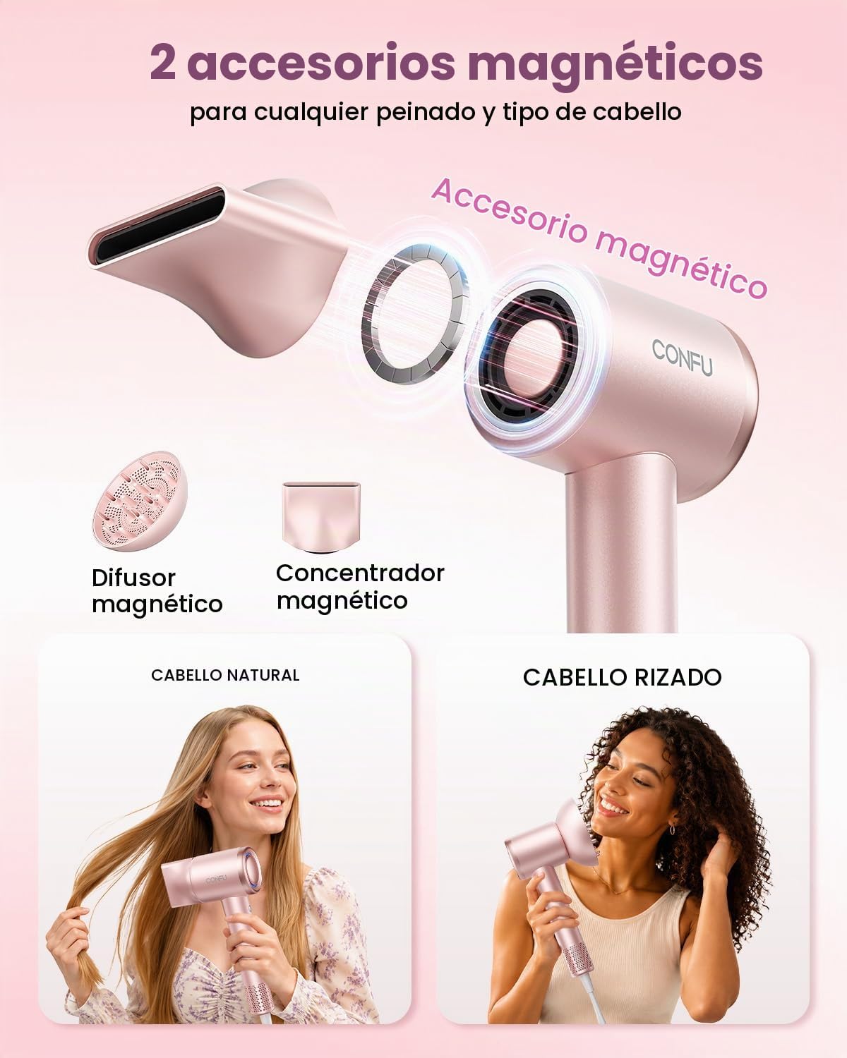 Secador de pelo con difusor, secadores de pelo CONFU para mujeres,...