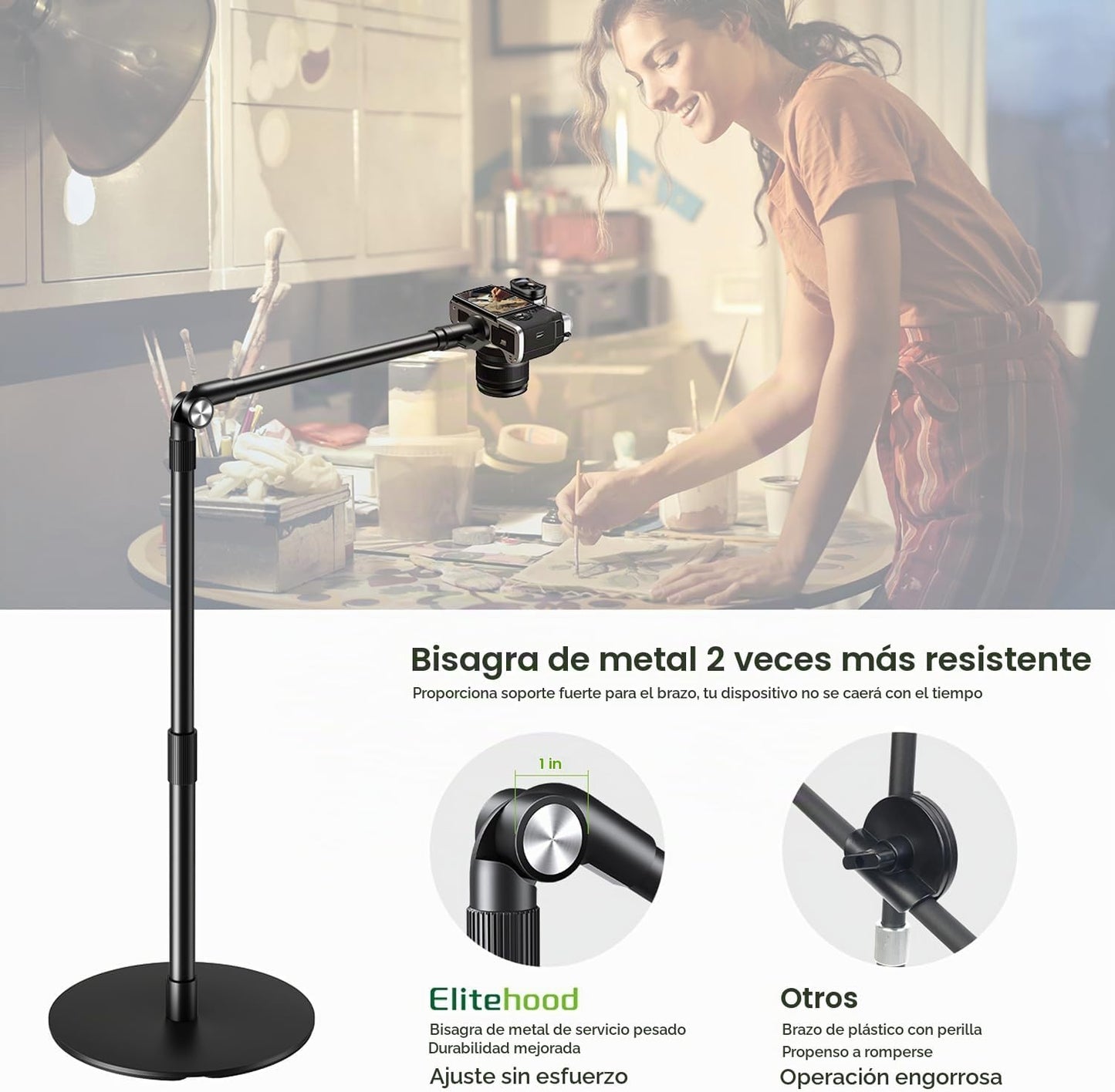elitehood Soporte de teléfono aéreo con luz para grabación de video...
