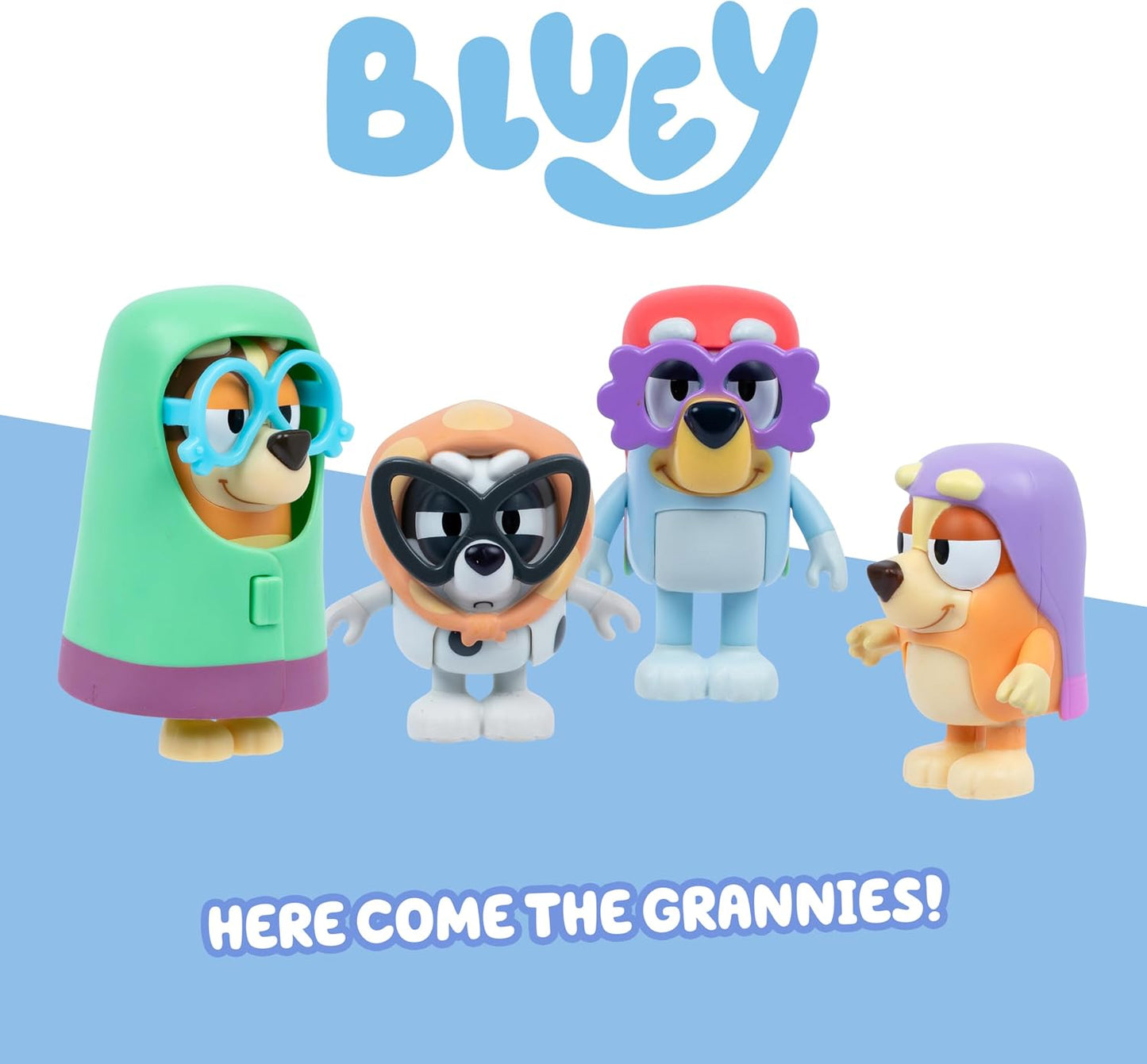 Paquete de 4 figuras de Bluey, ¡Aquí vienen las abuelas!. 4 figuras...