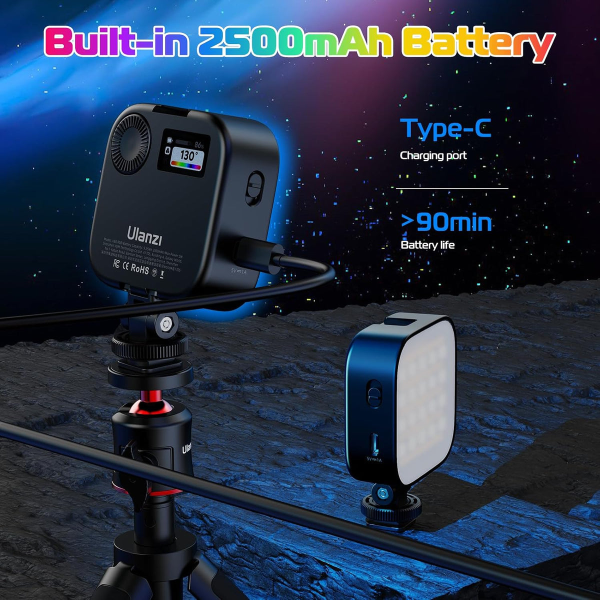 ULANZI Luces de video RGB U60 Luz de cámara LED negra 360° Iluminac...