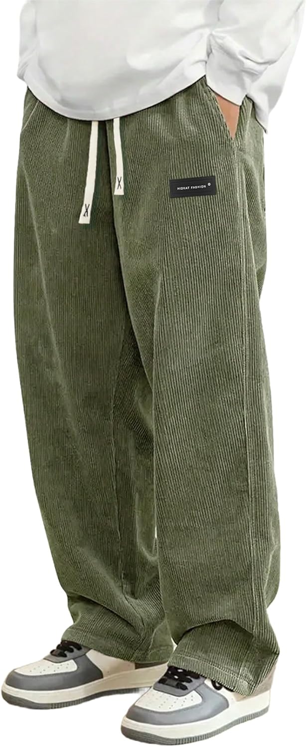 Hidkat Pantalones de corduroy casual para hombre, pantalones de pie...