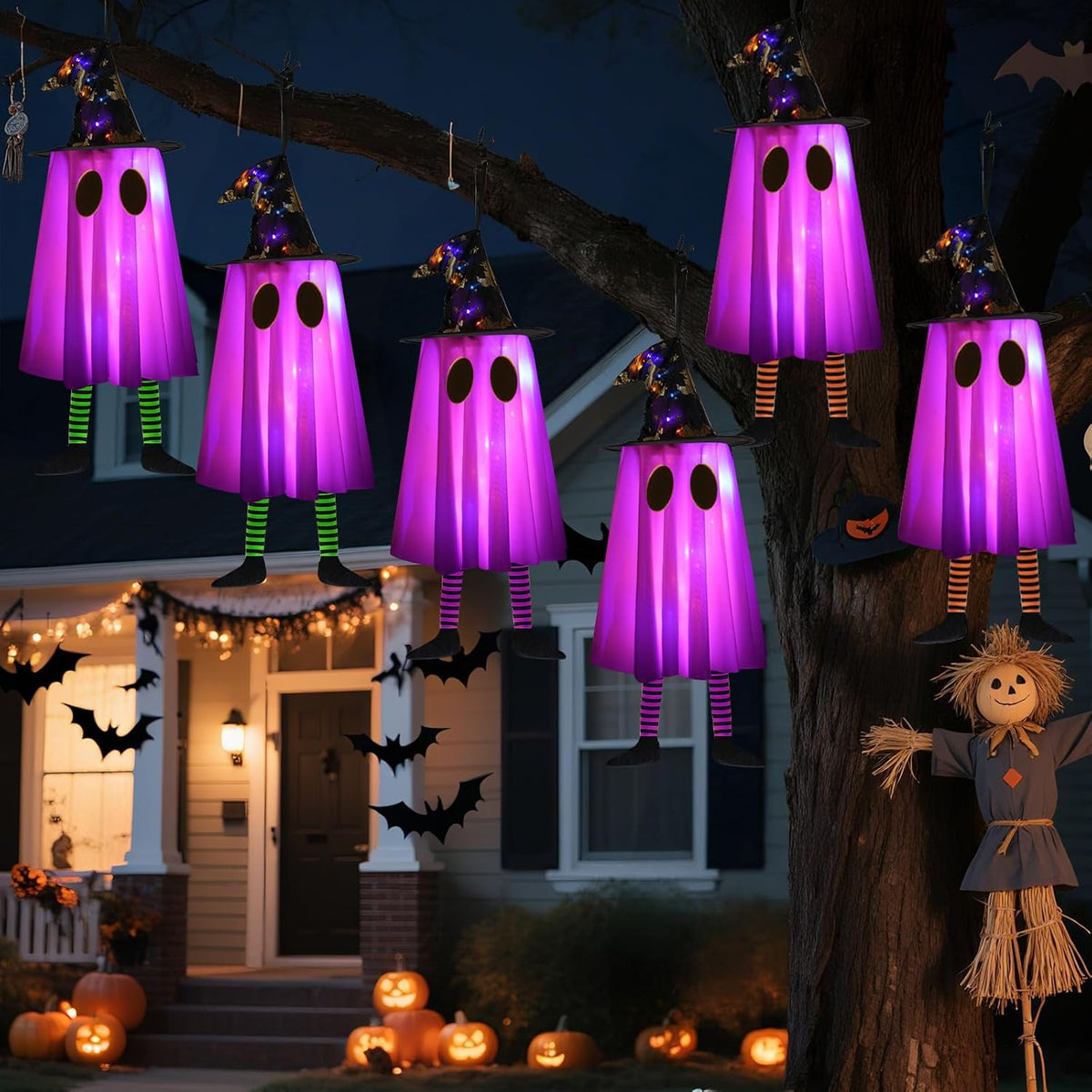 6P se iluminan fantasmas colgantes para decoración de Halloween al...
