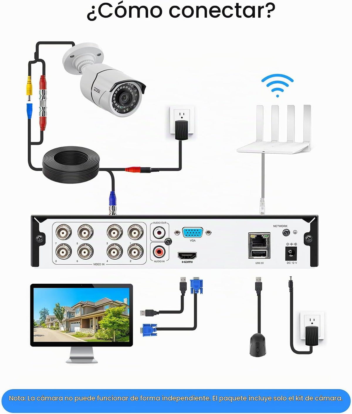ZOSI - Cámara de seguridad 2MP 1080p para interiores y exteriores (...