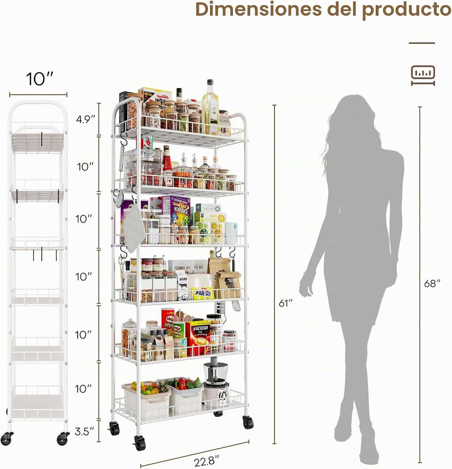 Qiaoxuan Carrito de Almacenamiento Rodante Delgado de 6 Niveles con...