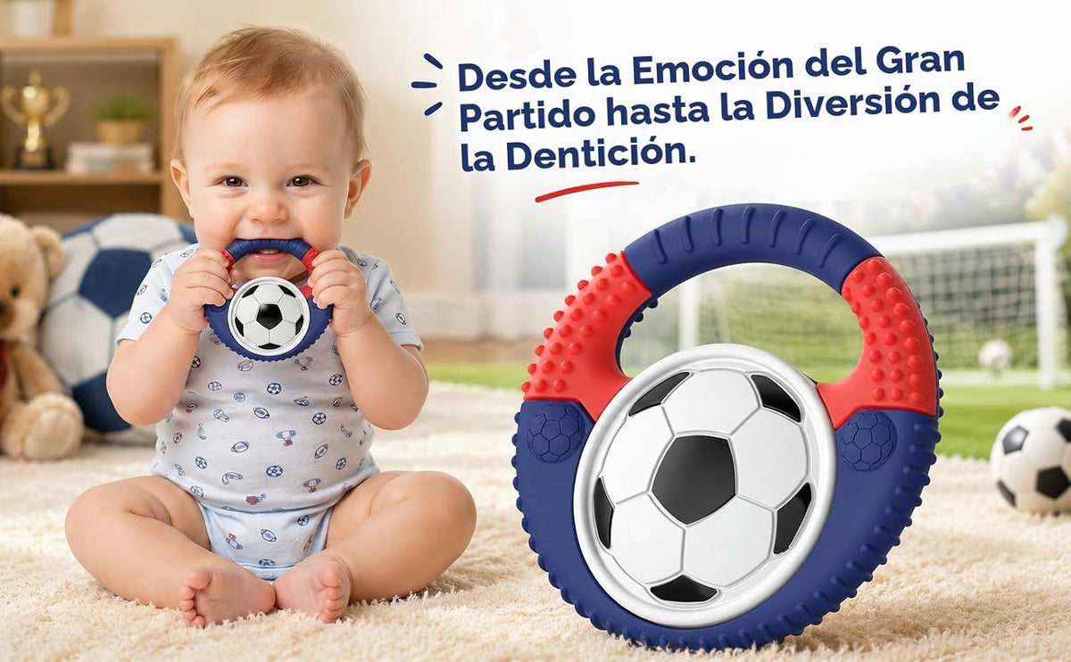 Juguetes de dentición de silicona para bebés con temática de fútbol...