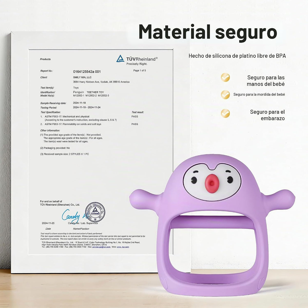 Smily Mia Mordedores de pingüino, juguetes de dentición de silicona...