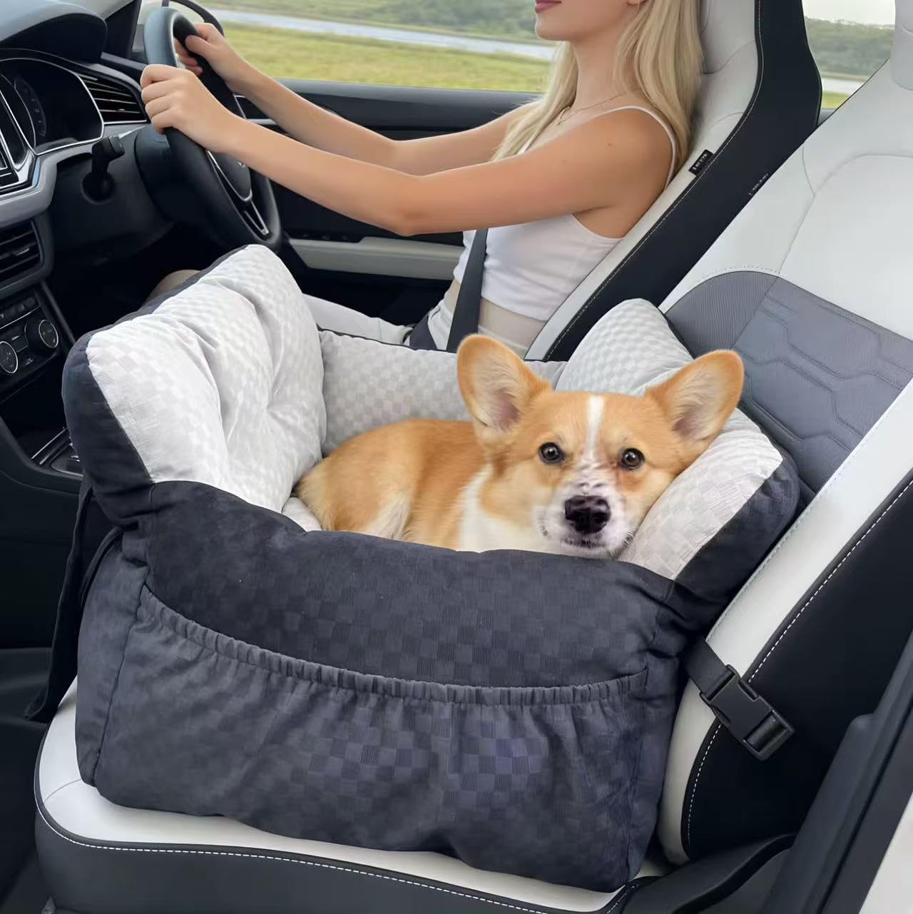 Cama de asiento de automóvil para perros pequeños y medianos, con c...