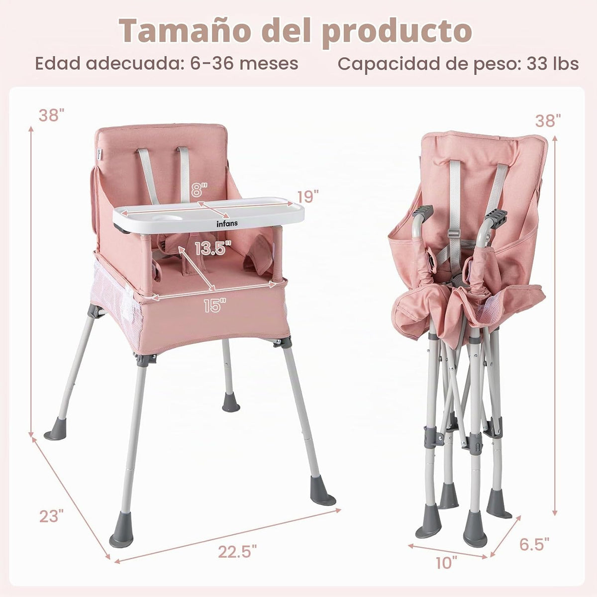 INFANS Silla alta para bebé, silla alta plegable portátil para bebé...