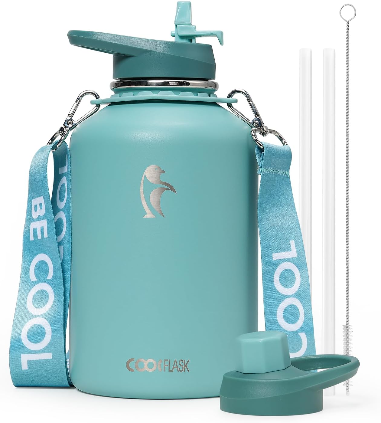 Coolflask Botella de agua de 64 onzas con popote, jarra de agua ais...