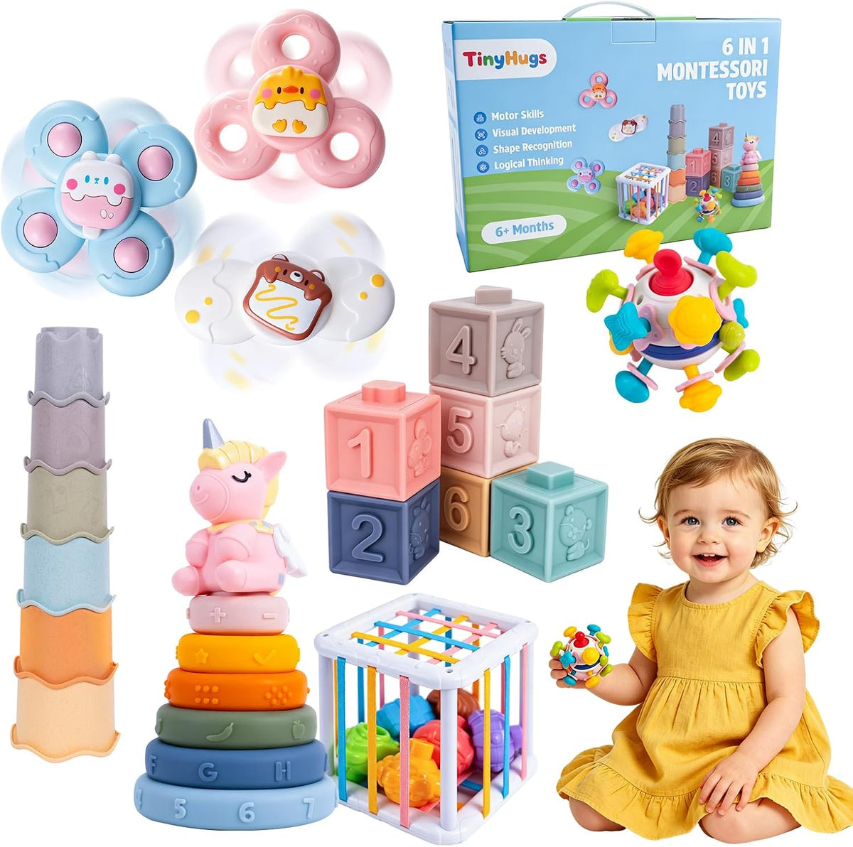 Juguetes de dentición para bebés de 6 a 12 meses, juguetes apilable...