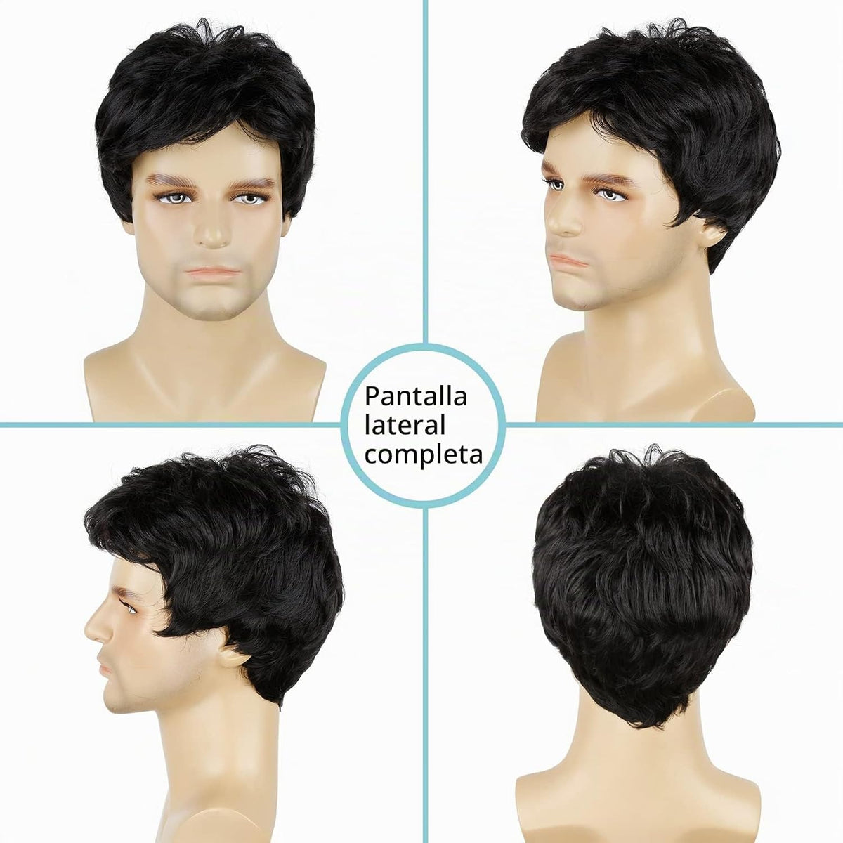 BCHR Pelucas para hombre, peluca corta para hombre, color negro, co...