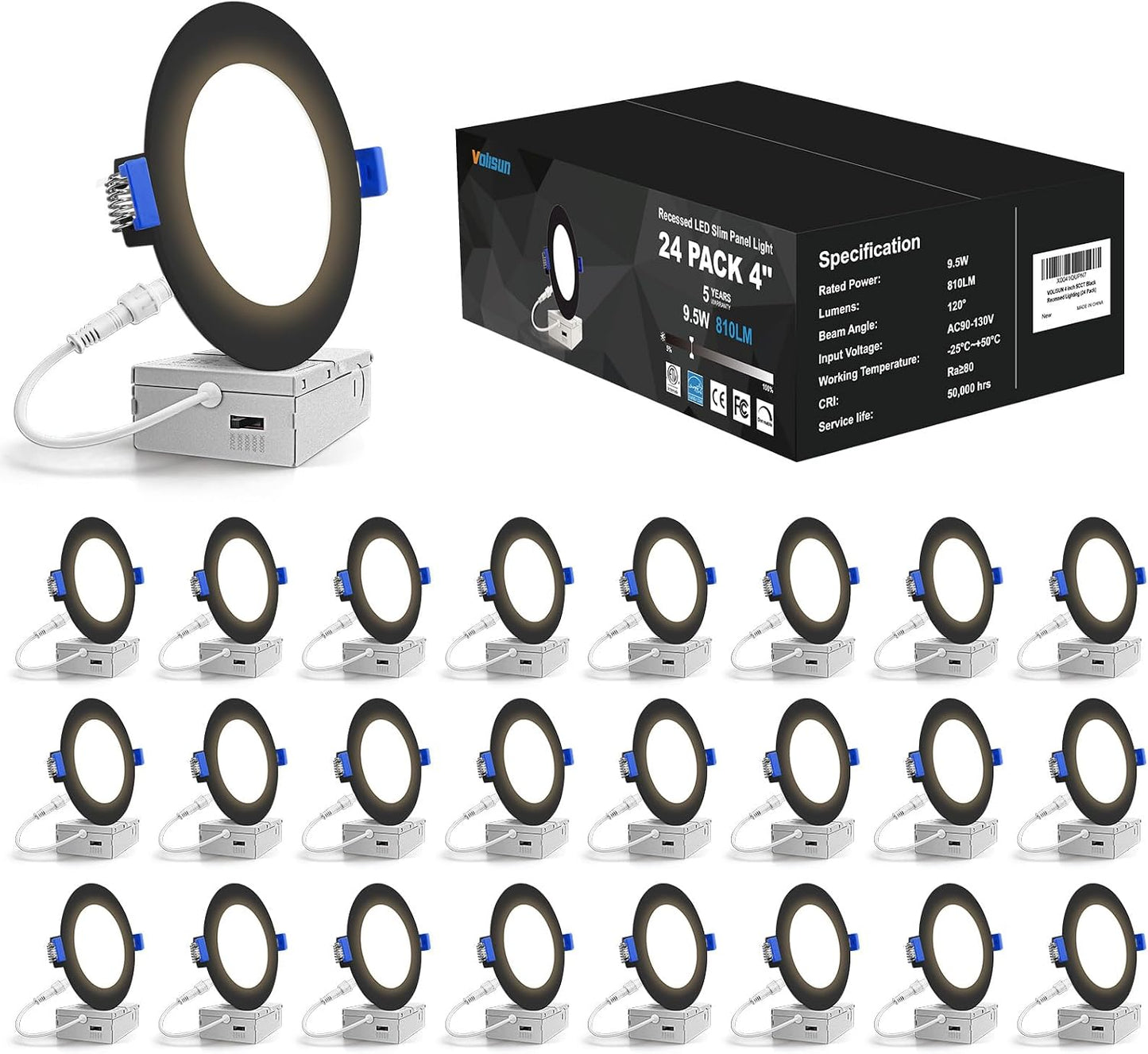 VOLISUN Paquete de 24 luces empotrables de 4 pulgadas, luz LED empo...
