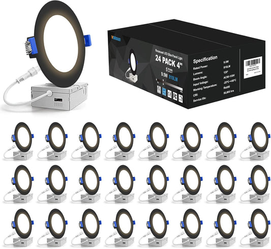 VOLISUN Paquete de 24 luces empotrables de 4 pulgadas, luz LED empo...
