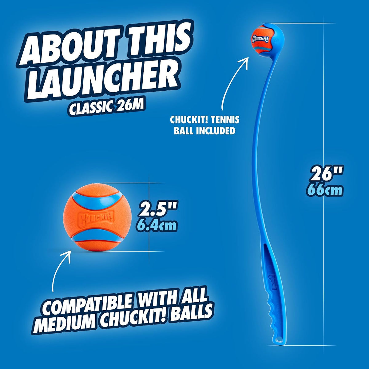 Lanzador de bolas Chuckit! Classic de 26M para perros, mango de 26&...