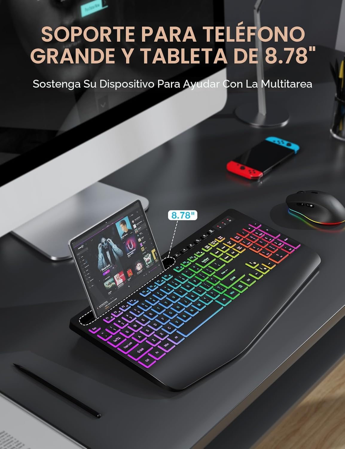 SABLUTE Combo de teclado y mouse inalámbricos: 9 efectos retroilumi...