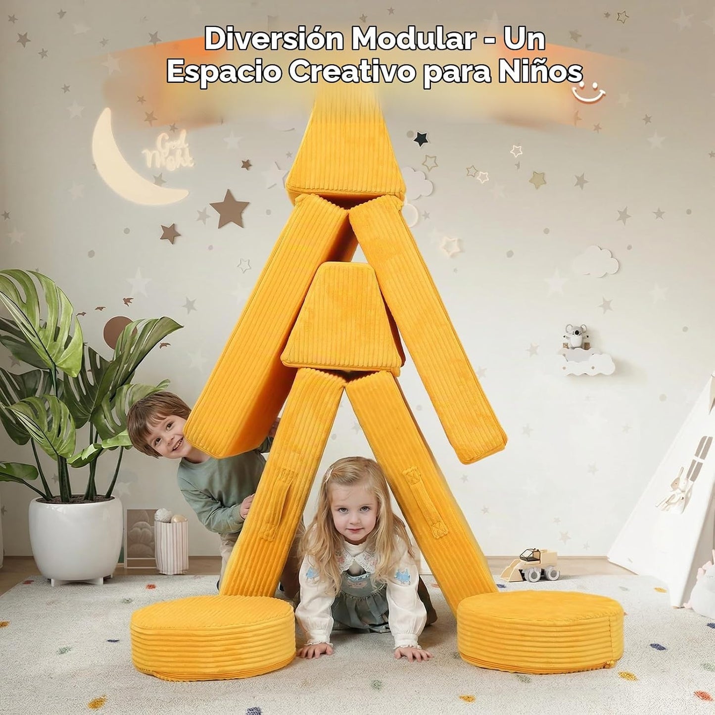 MeMoreCool - Sofá infantil de pana de 8 piezas, color amarillo, jue...