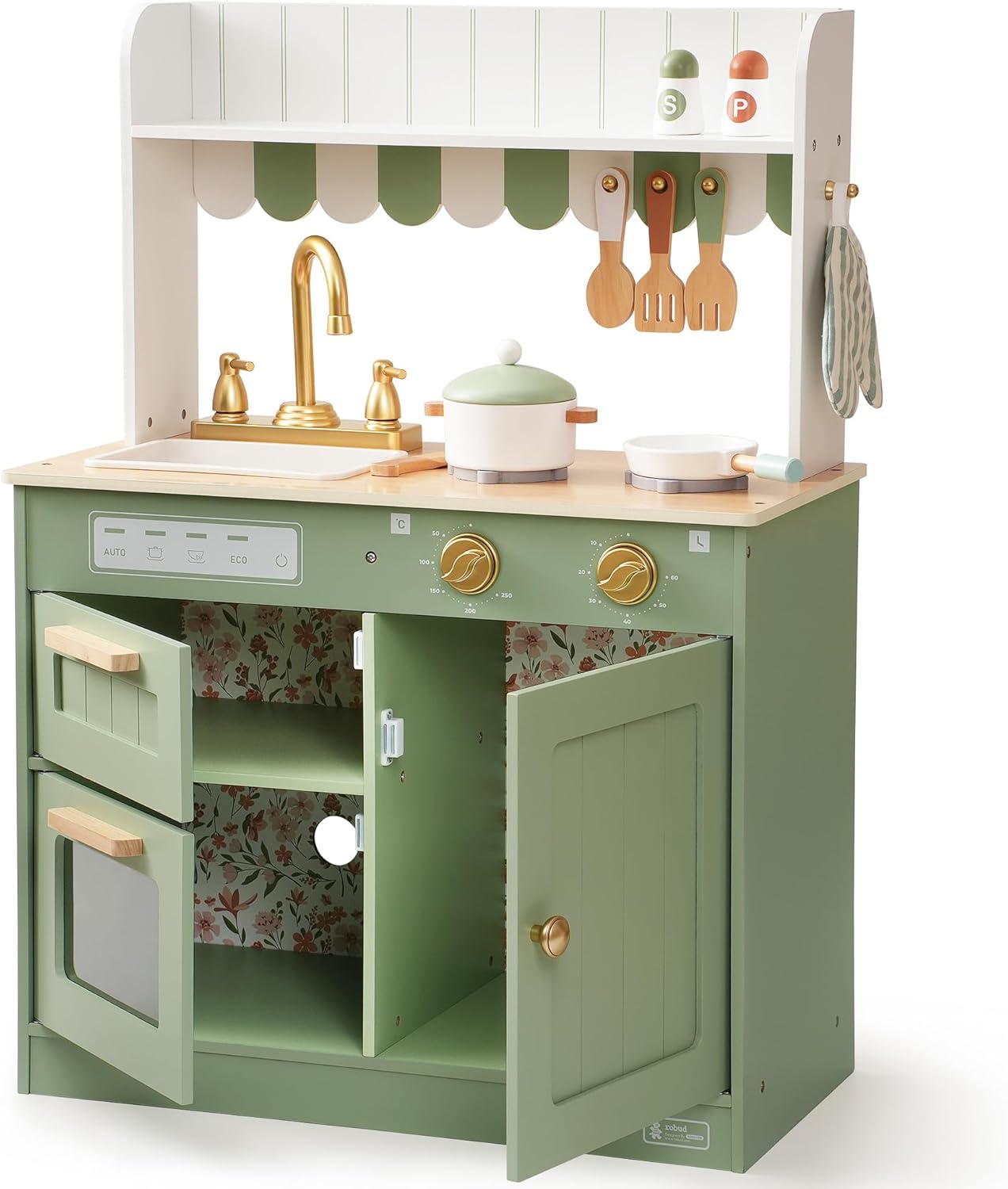 ROBUD Juego de cocina de madera para niños, juego de juguetes de co...