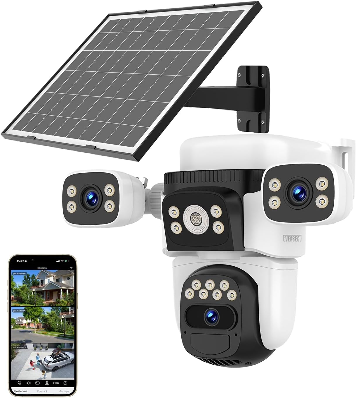 EVERSECU Cámara de Seguridad PTZ WiFi Inalámbrica Solar de Triple L...