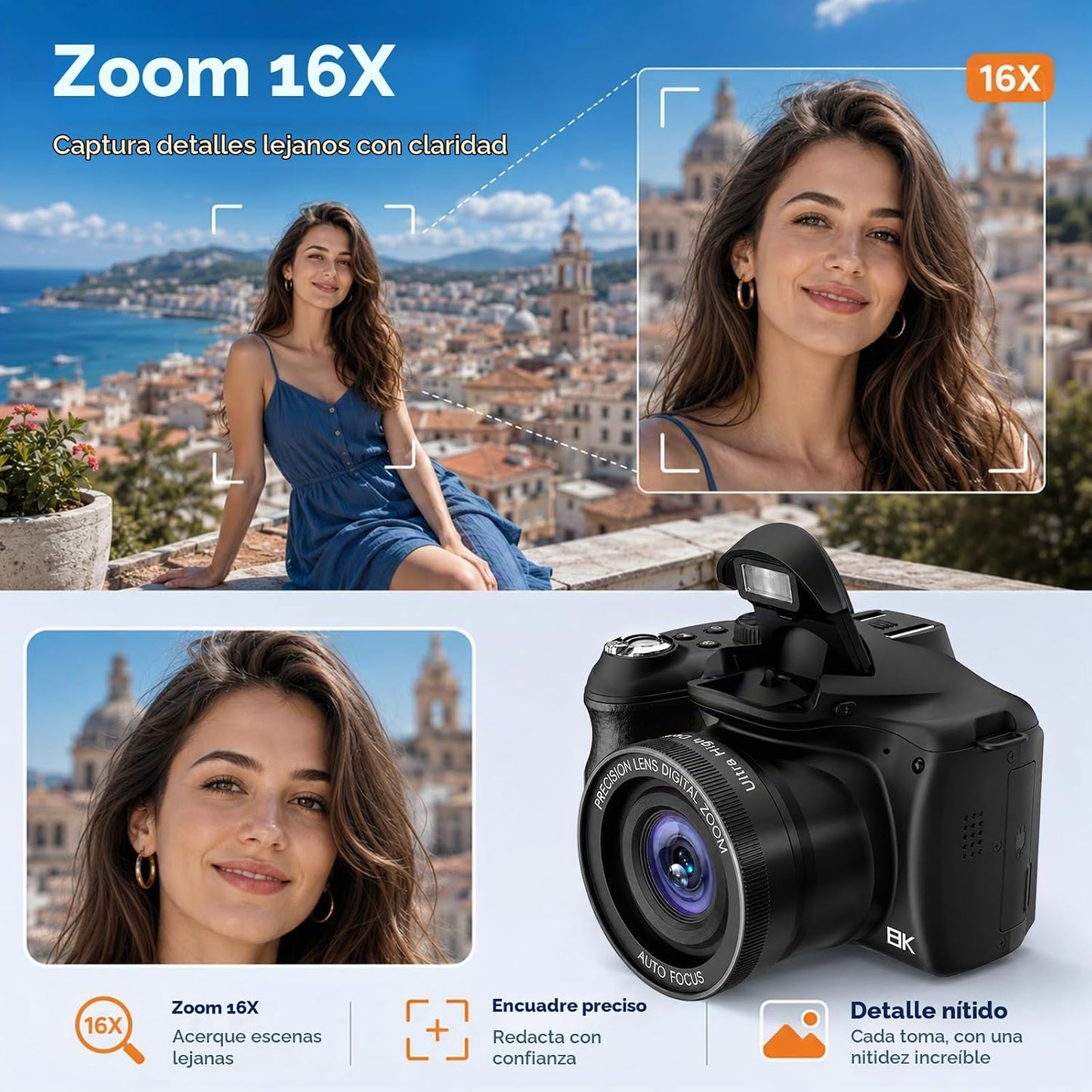 Cámara de vlogging 8K con grabación de doble vista, WiFi y cámaras...