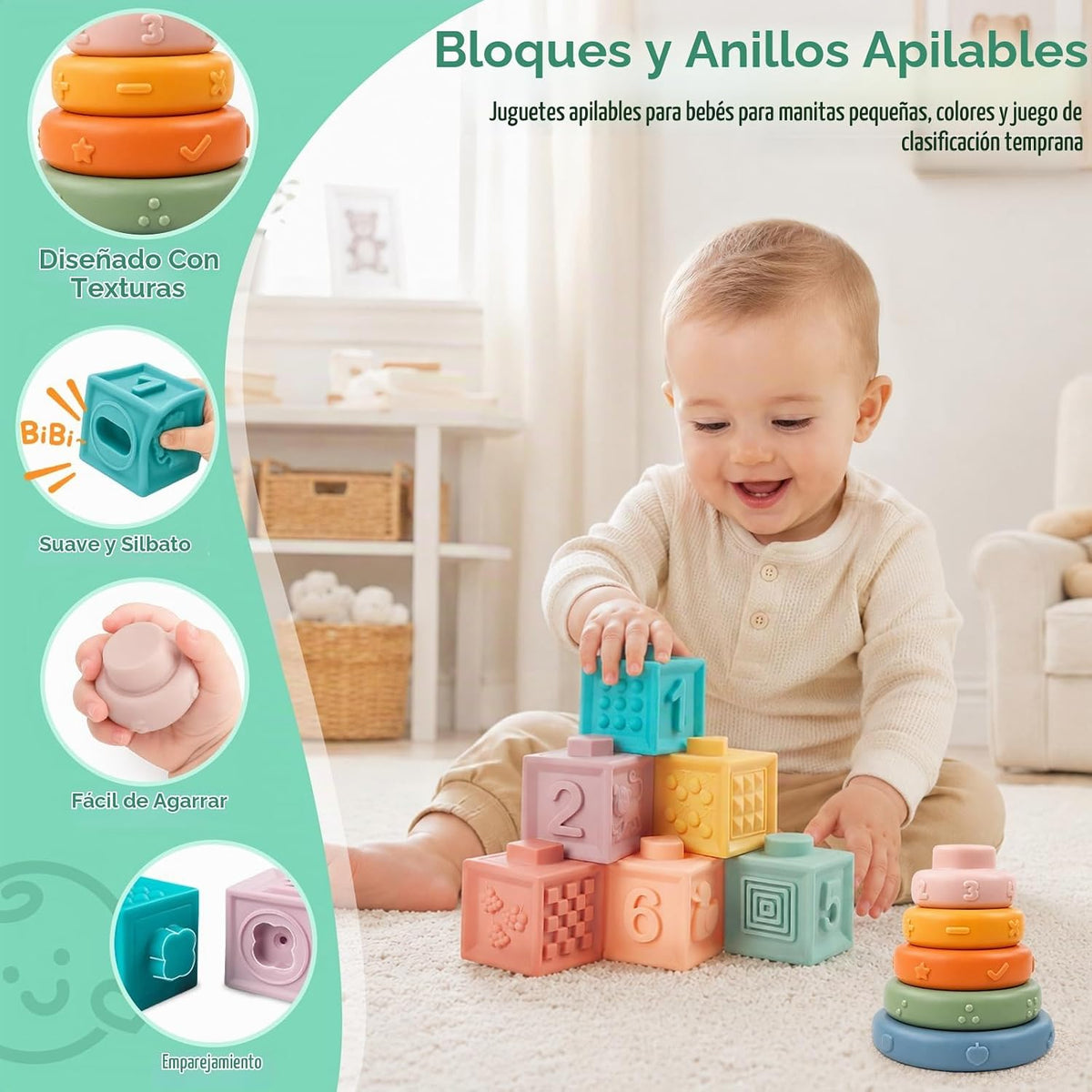 Plunack Montessori Toys - Juego de aprendizaje sensorial 6 en 1 | B...