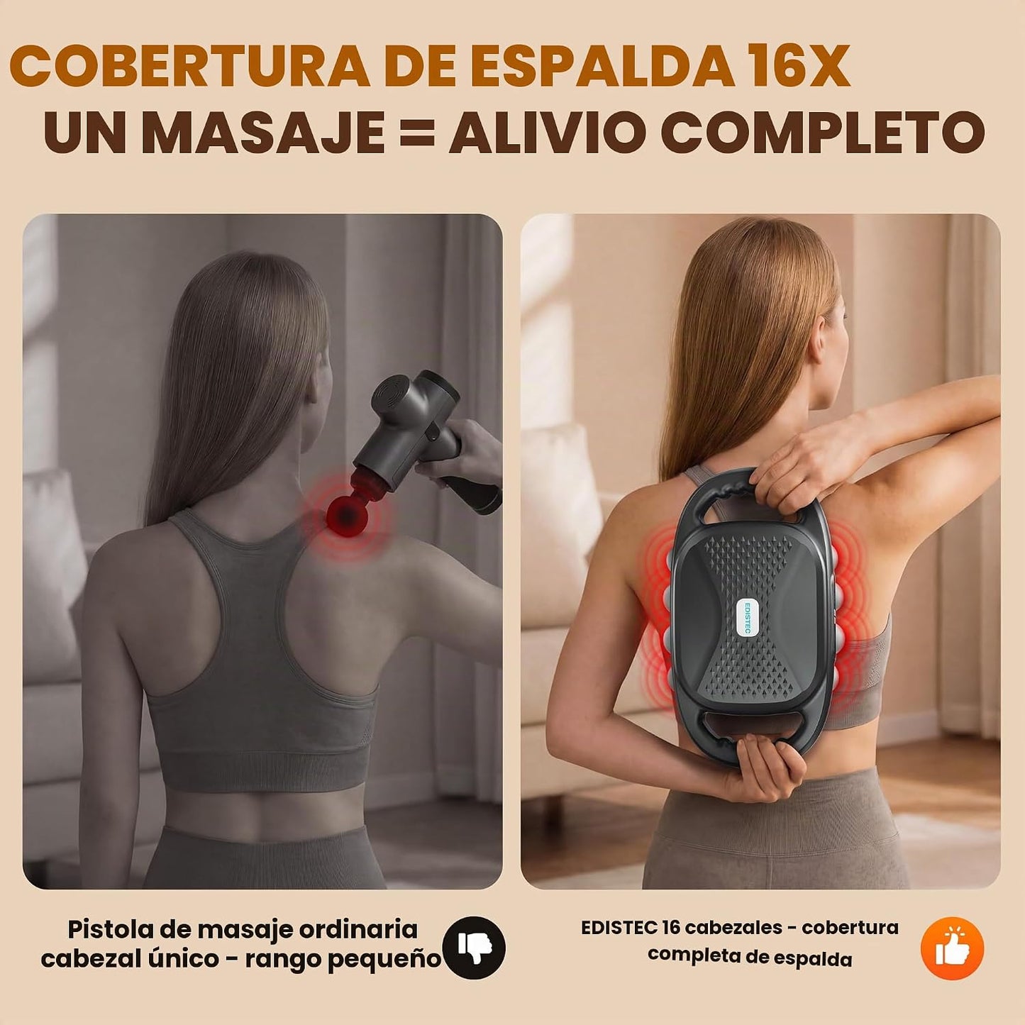 EDISTEC Pistola de masaje de 16 cabezas, masajeador de percusión de...
