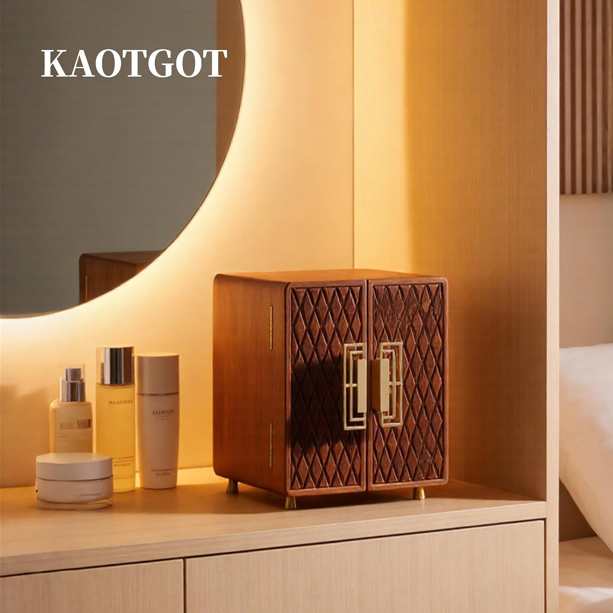 KAOTGOT Joyero organizador de madera más grande y almacenamiento pa...