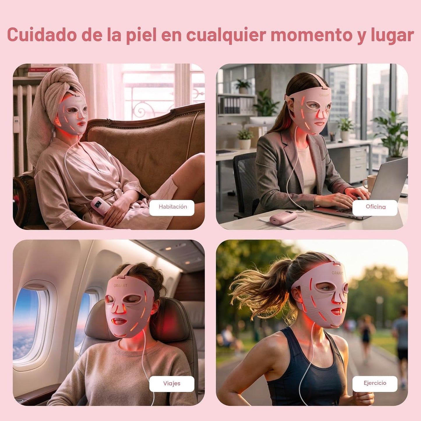 Graart Terapia de luz roja para cara y mandíbula, mascarilla 4D apr...
