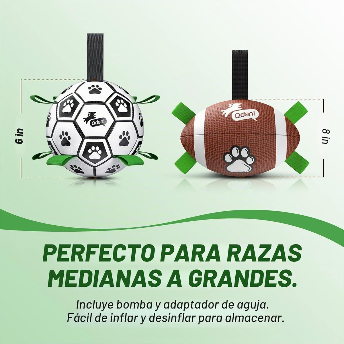QDAN - Juego de 2 pelotas de fútbol para perros, juguete con correa...