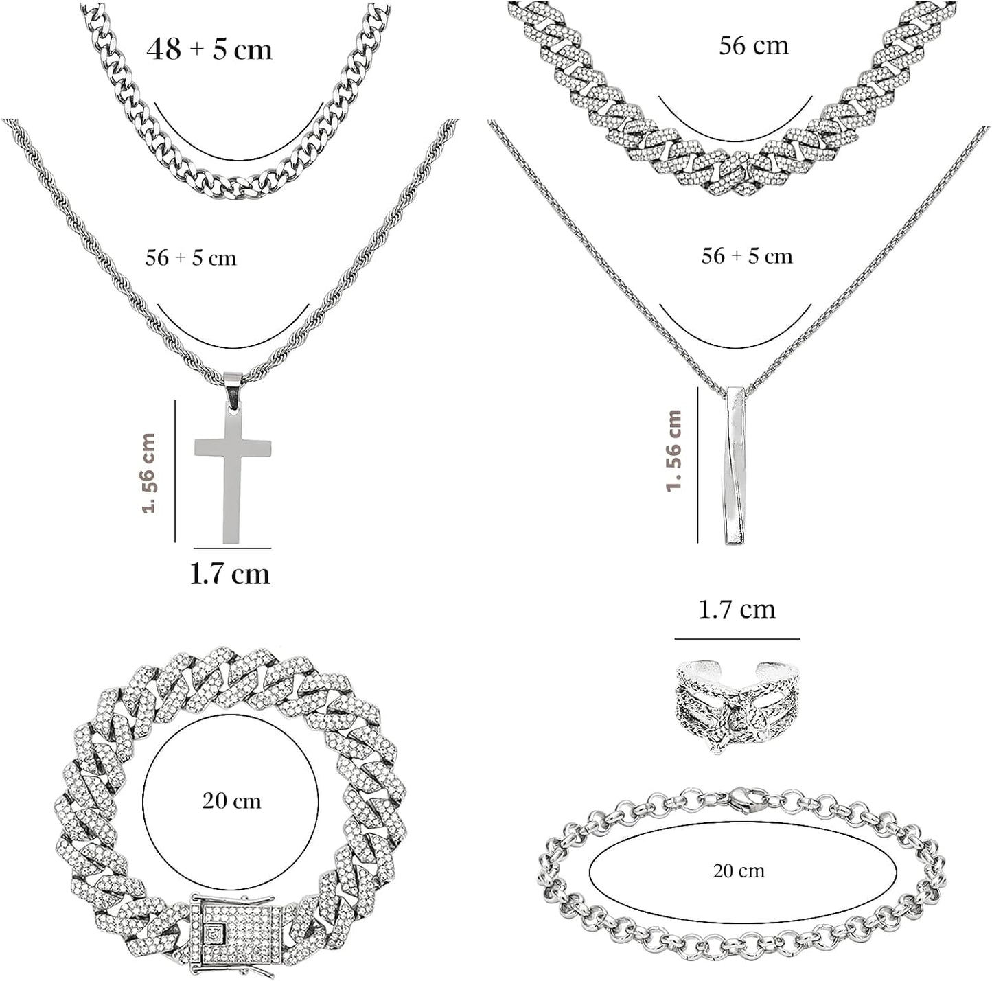 NEWITIN Juego de 15 piezas de joyería de plata para hombre, acero i...