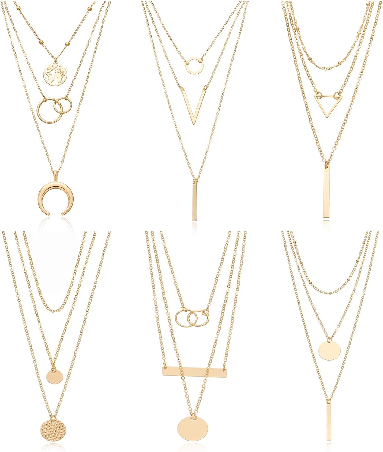 Biokia 6 collares en capas para mujer, collares largos de oro, garg...