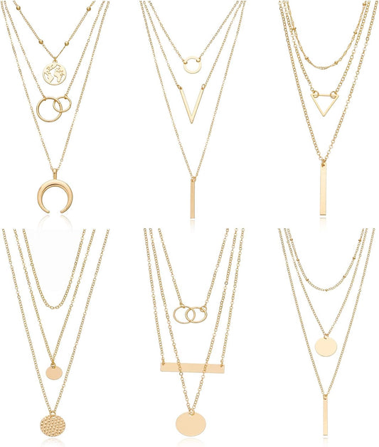 Biokia 6 collares en capas para mujer, collares largos de oro, garg...