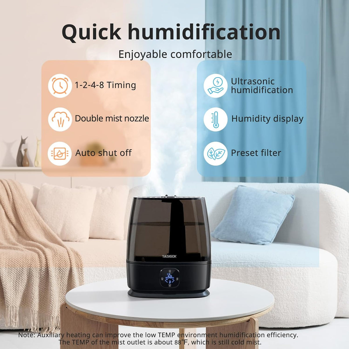TASIGOK Humidificadores para dormitorio y hogar, humidificador de a...