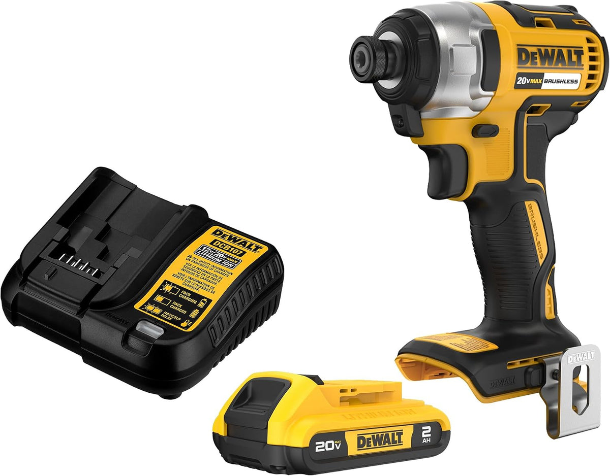 DEWALT Atornillador de Impacto 20V MAX, 1\/4 Pulgada, Batería y Car...