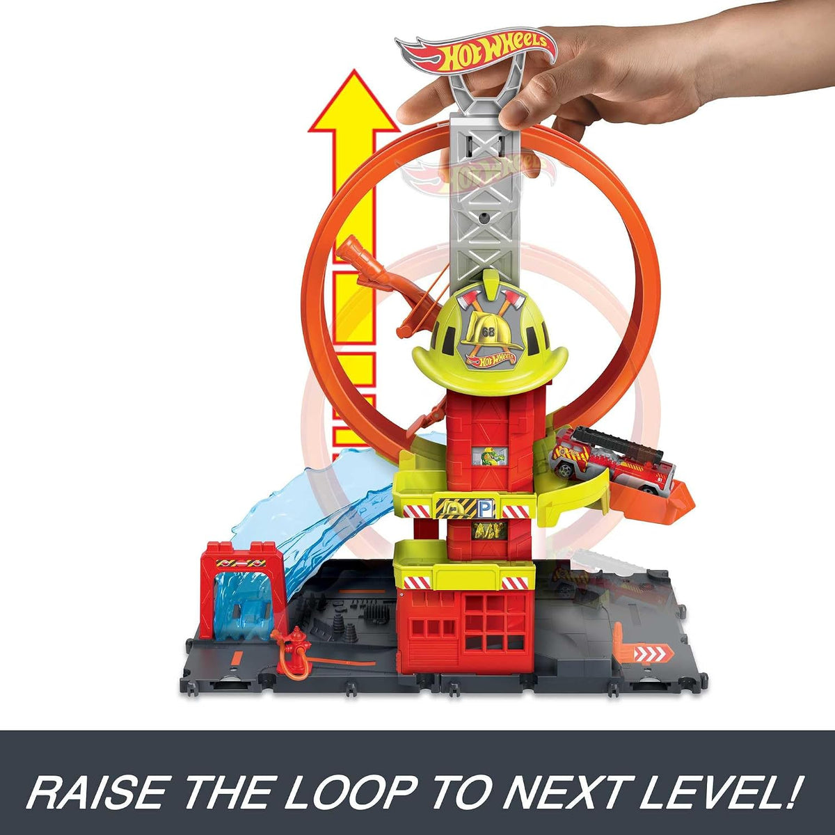 Hot Wheels City Super Loop - Juego de estación de bomberos y 1 auto...