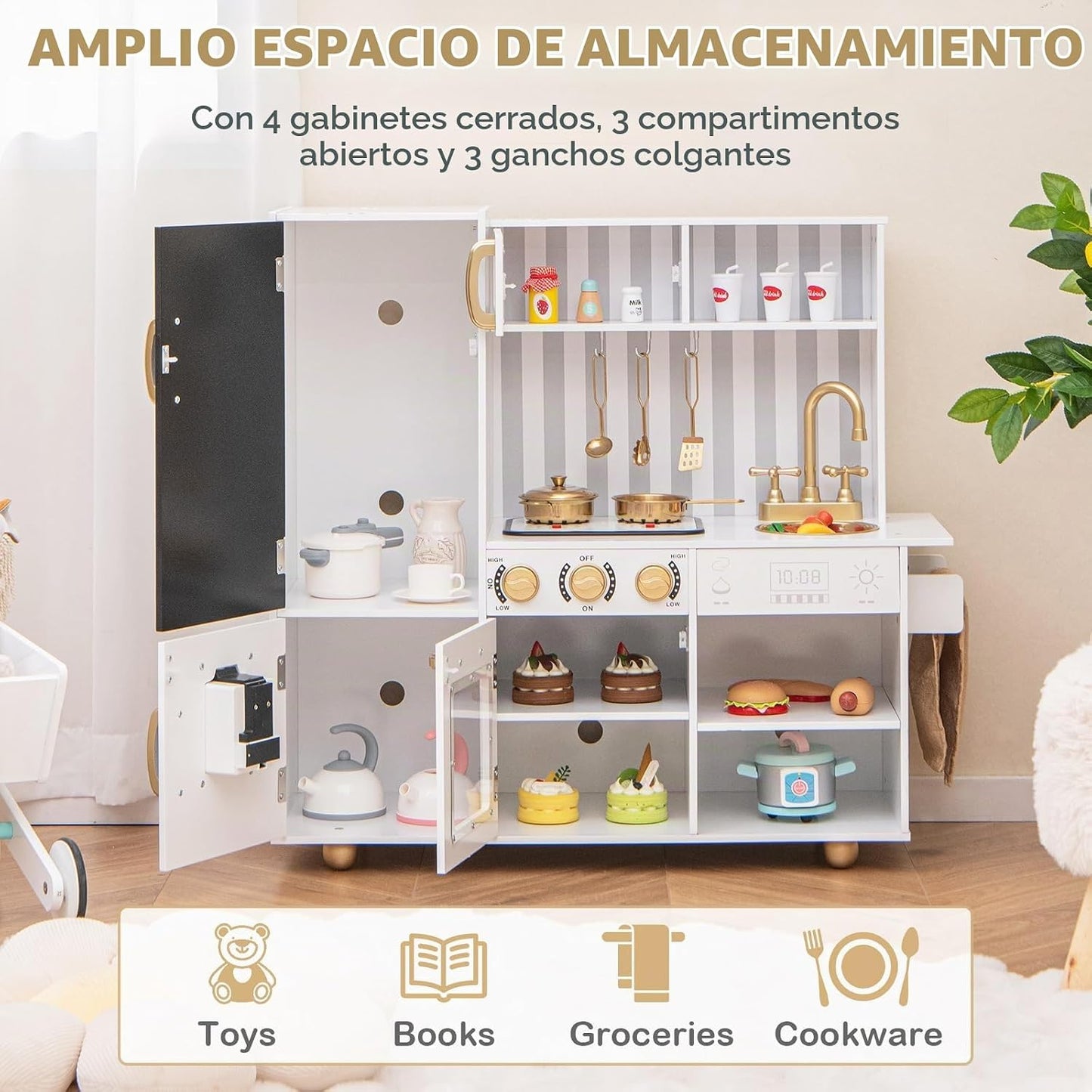 Costzon Cocina de Juguete para Niños, Juego de Cocina de Madera con...