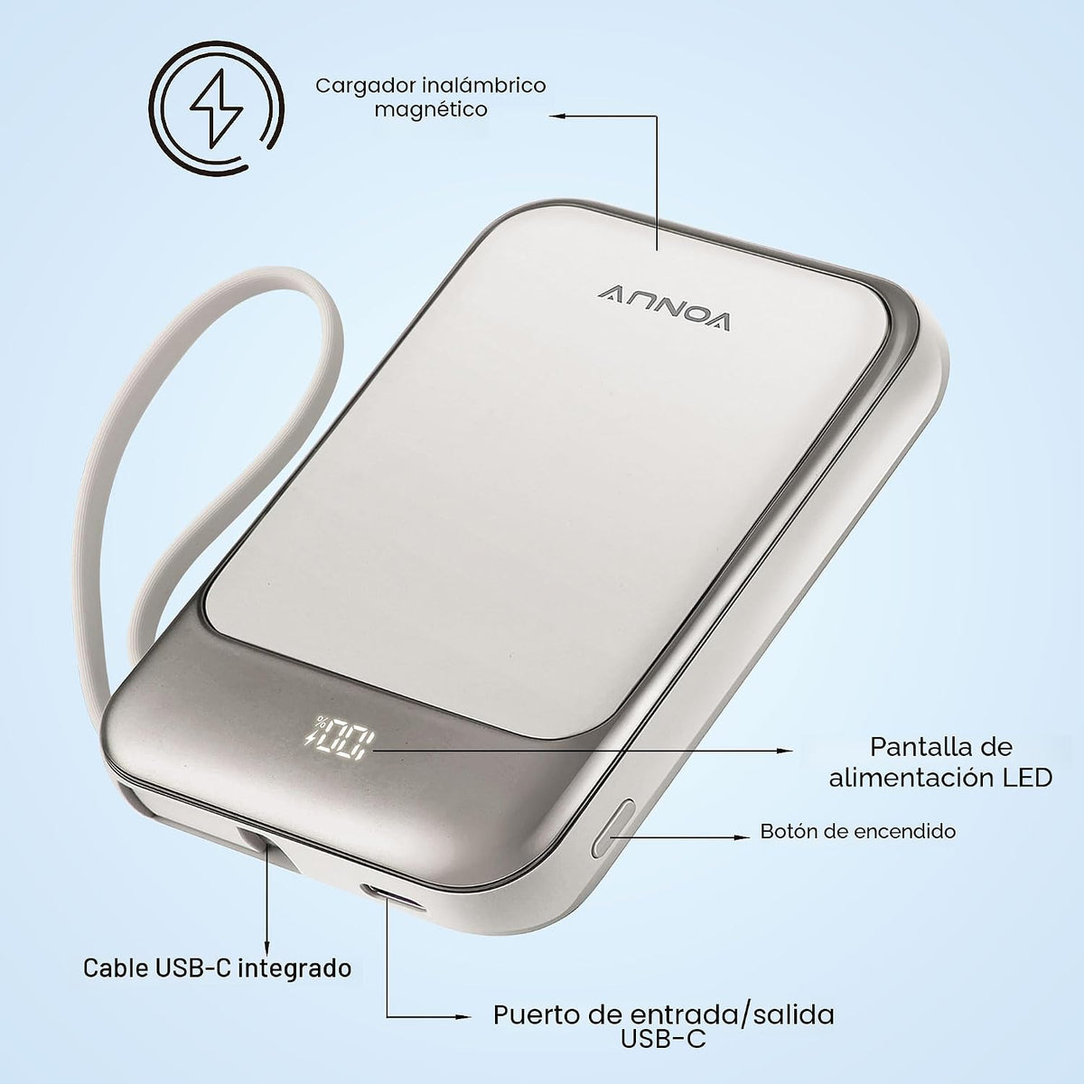 VONUV Banco de Energía Magnético de 10000mAh, Cargador Inalámbrico...