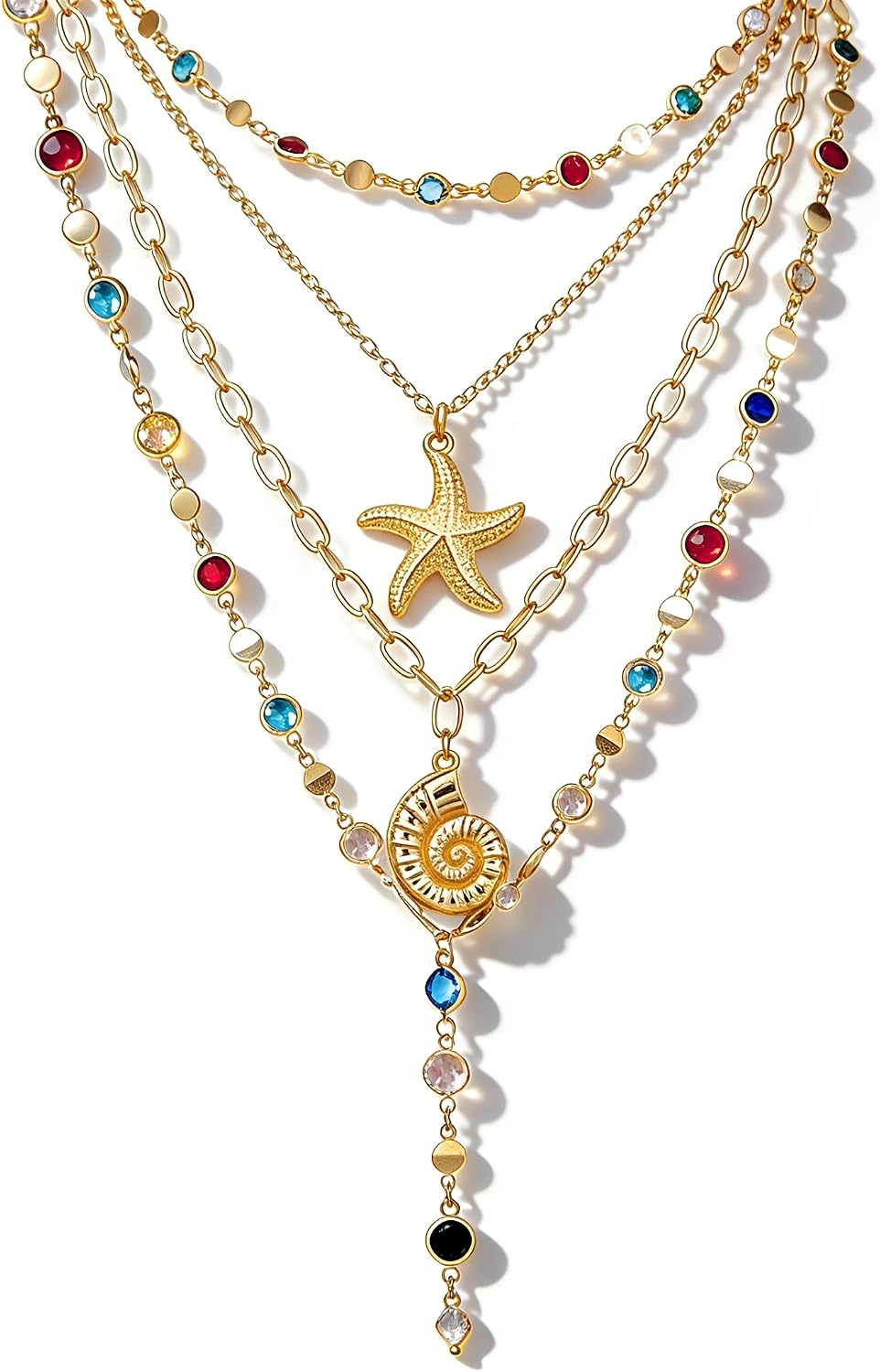 4 piezas de collares de cruz dorados en capas para mujer, modernos,...