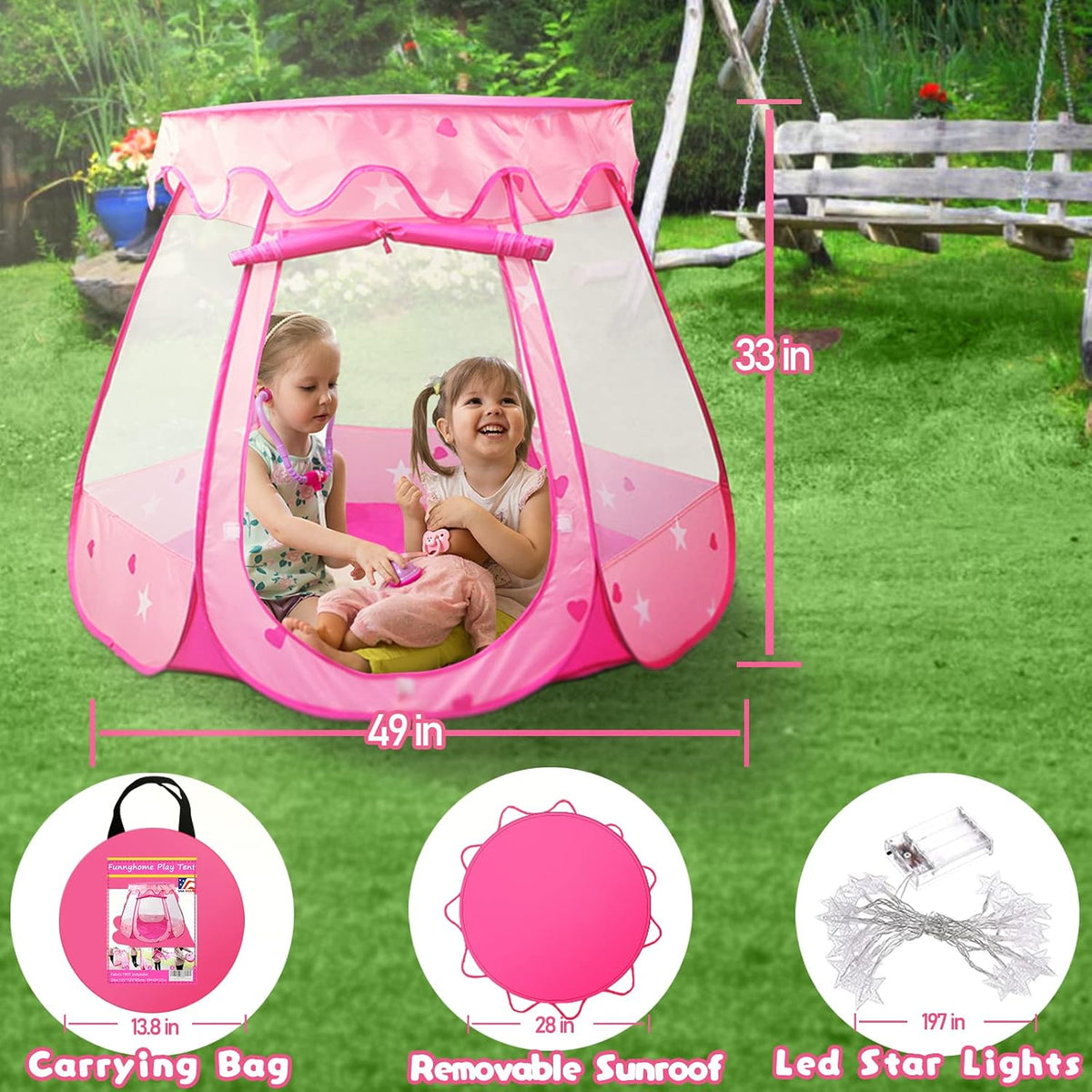 Crayline - Tienda de campaña desplegable de princesa con luz de est...