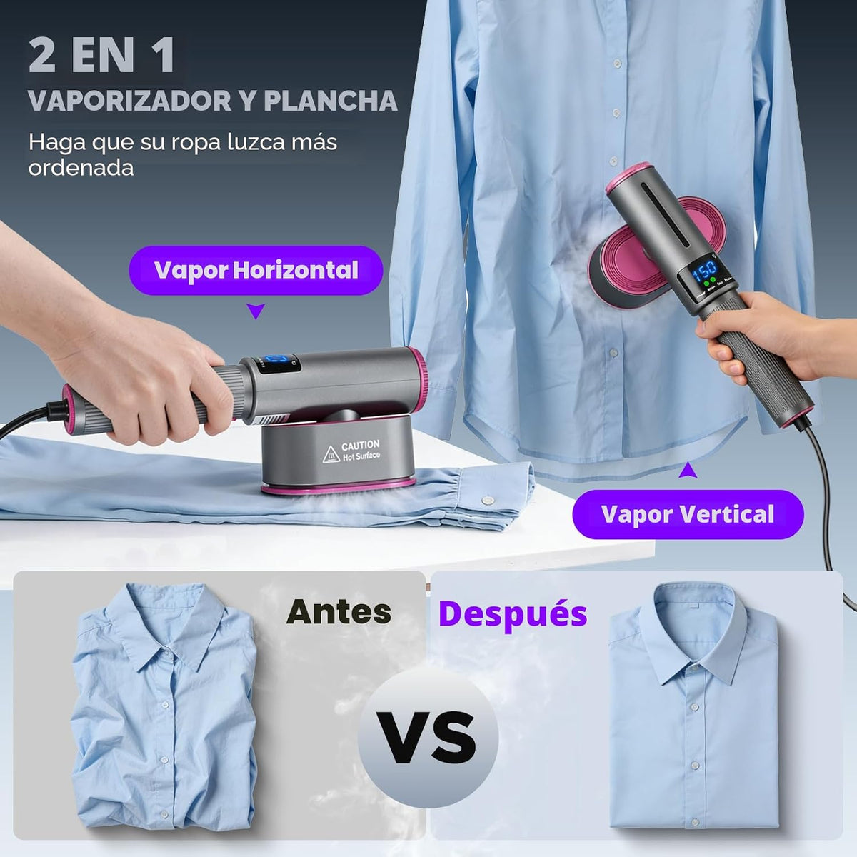 HORTIGRACE Vaporizador de viaje para ropa, plancha de vapor 2 en 1...
