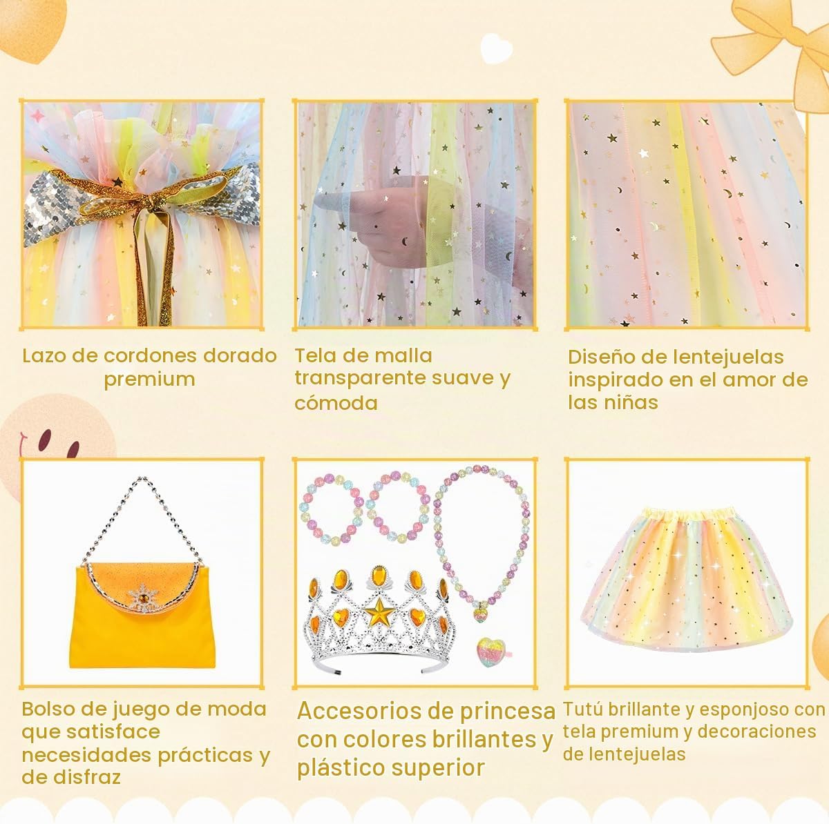 Meland Ropa de princesa para niña, 11 piezas de capa de princesa co...