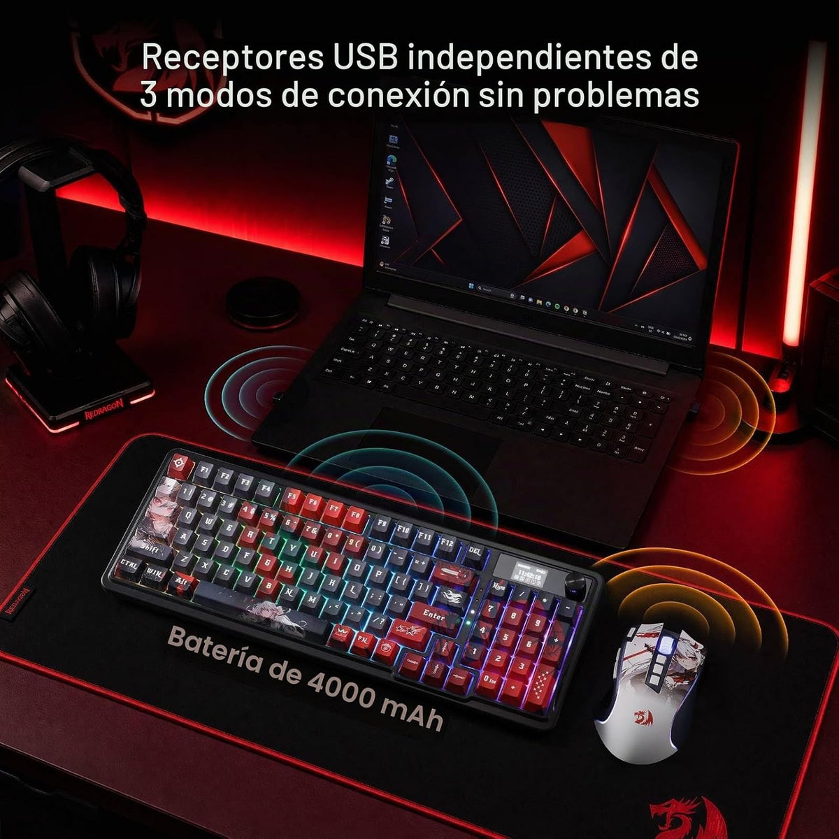 Redragon K719 PRO - Combo de teclado y mouse para juegos de anime,...