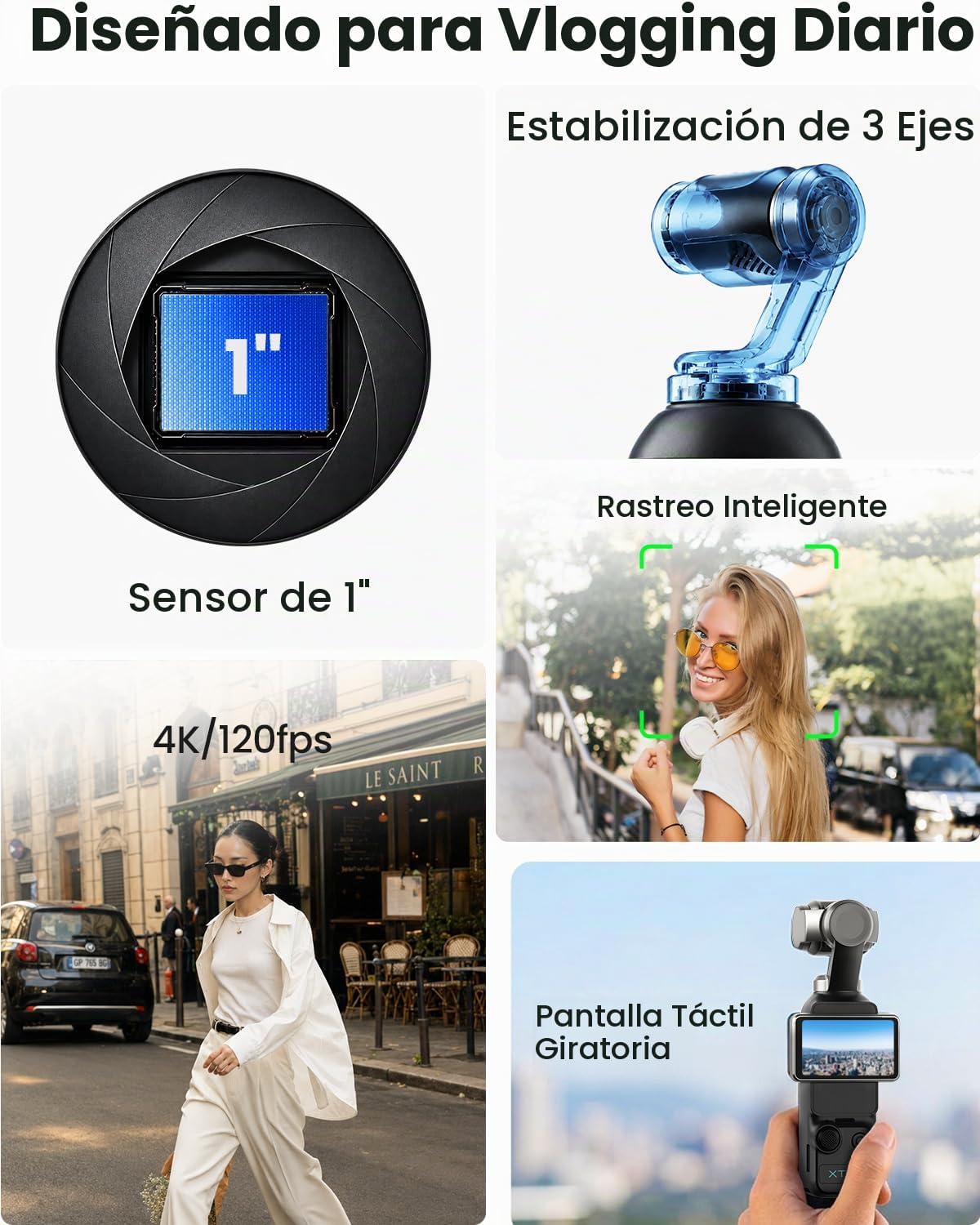 Xtra Muse con microSD de 128 GB, cámara de vlogging con videos CMOS...