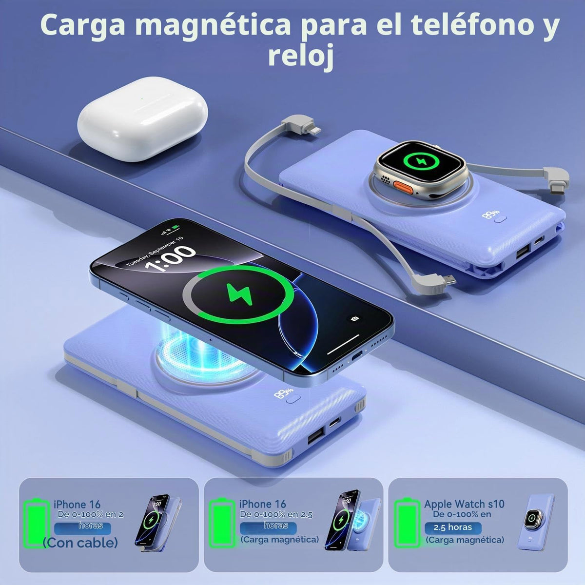 LUCKYFELLOW Banco de energía inalámbrico para teléfonos y Apple Wat...